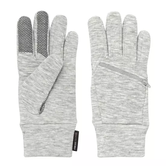 Swiss Tech Women's Fleece Touch Gloves Size S/M Gray Zip Pocket 3M Thinsulate