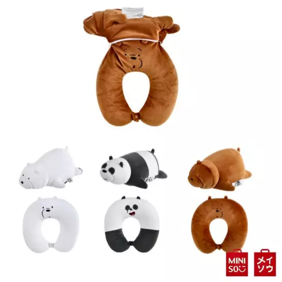 Miniso Pillow Neck Travel Plush We Bare Bears Support Head Panda Gizzly Ice Bear