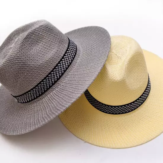 Men Women Straw Jazz Fedora Hat Trilby Cuban Sun Cap Panama Short Brim Summer S