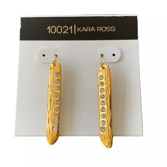 Kara Ross 10021 Crystal & Gold Bar Earrings Unisex Dangle Drop Earrings NWT