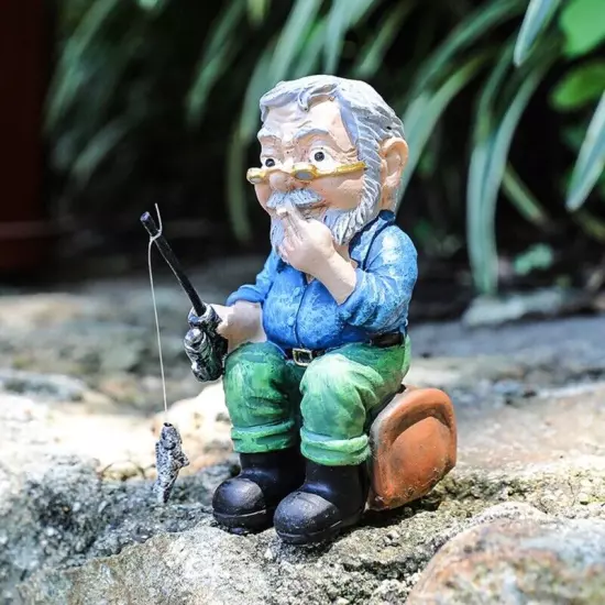 Artificial Hideouts Cave Figurine Fishing Geezer Statue for Aquariums Tanks