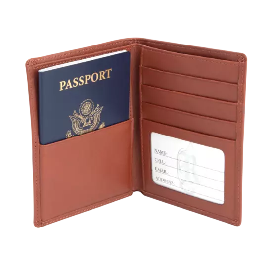 ROYCE LEATHER PASSPORT WALLET Tan Brown RFID Blocking NWT MSRP $125