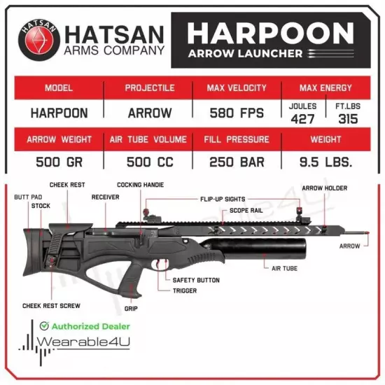 Hatsan Harpoon Arrow Side-lever PCP Air Rifle with Arrows and Targets Bundle