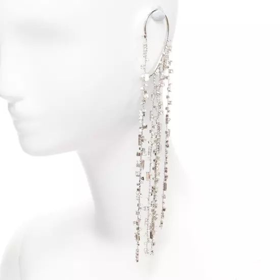 OFF WHITE crystal chandelier silver metal clip on ear cuff single