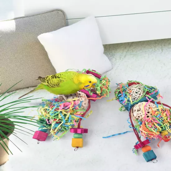 Conure Toys, 2PCS Bird Parrot Foraging Shredder Hanging Toys Sola Balls Sepak Ta