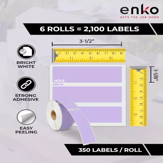 enKo [6 Rolls, 2100 Labels] Address, Shipping & 1.125 x 3.5 inch, Lavender 