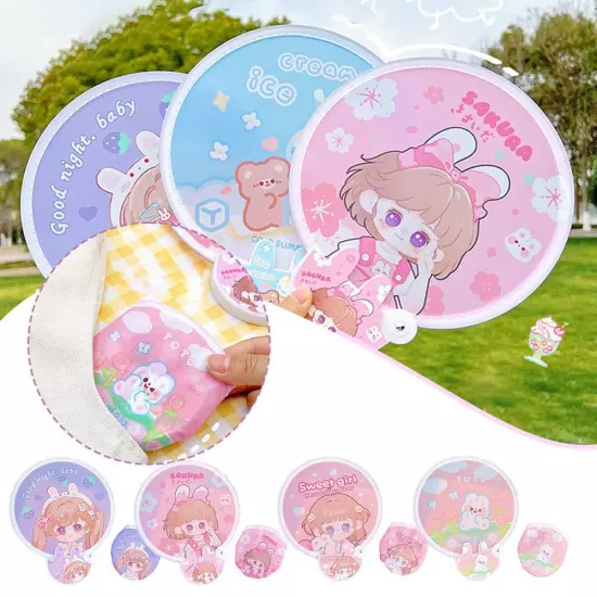 Foldable Cute Cartoon Hand Fan Summer Portable Small Round Fan D1P0