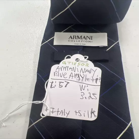 Armani Collezioni Men's Navy Blue Argyle Silk Neck Tie $195