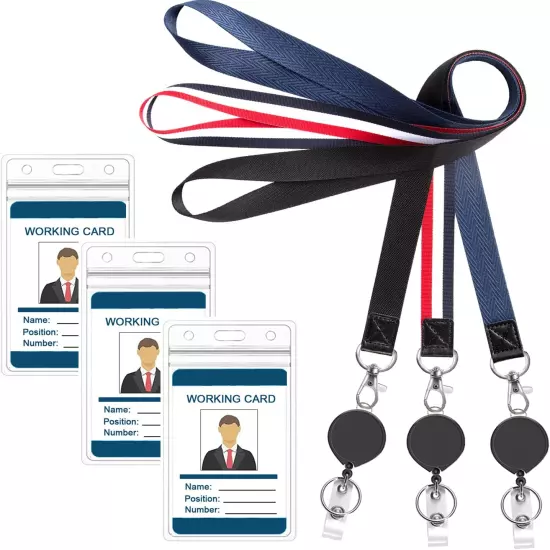 3 Pack Lanyards with ID Badges Holder and Retractable Badge Reel,Waterproof Clea