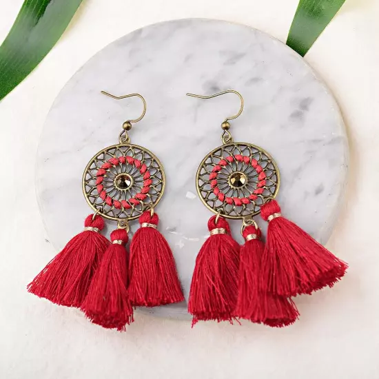 Fashion Women Bohemian Earrings Long Tassel Fringe Drop Dangle Ear Stud Jewelry