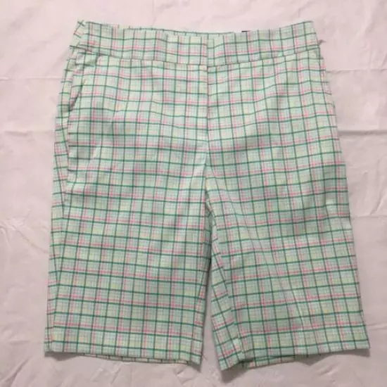 Izod Golf Shorts Womens Size 6 Green Plaid Moisture Wicking Stretch UPF 15 NWT