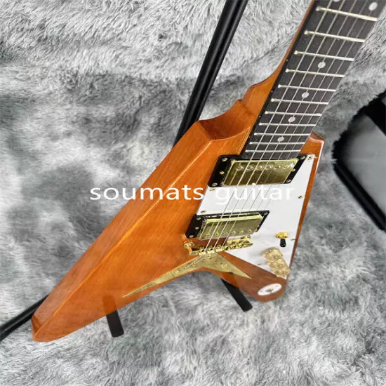 Natural Flying V Electric Guitar Accessories Mahogany Neck Gold Hardware