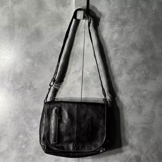 P.I.D Cow Leather Messenger Bag Black