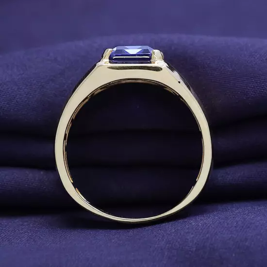 14K Gold Plated Simulated Blue Sapphire Diamond Accent Ring For Mens