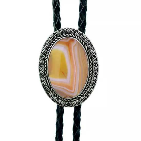 Natural Agate Stone Bolo Tie for men Handmade Oval Shape Western Cowboy Bola tie