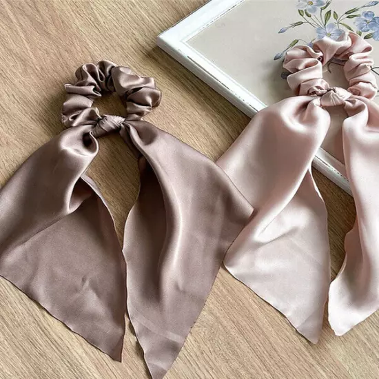 Scrunchie Long Scarf Satin Hair Bow Ponytail Elastic Hairband Rope Ribbon Ties