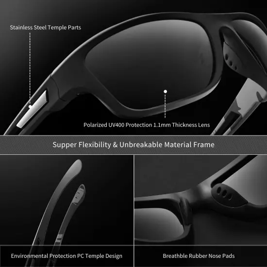 suoso Polarized Sports Sunglasses for Men: UV400 Protection Glasses Womens Wr...