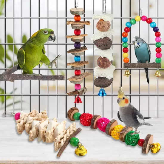 Bird Perch Bird Toys Parakeet Toys,6 Pack Bird Cage Accessories Wooden Chew Toys