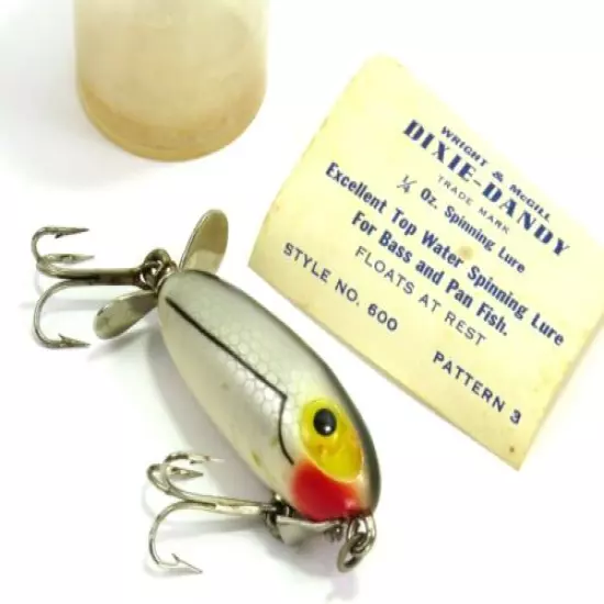 Wright & McGill Dixie-Dandy 1 3/4" Vintage Topwater Lure w/Tube & Insert, Read