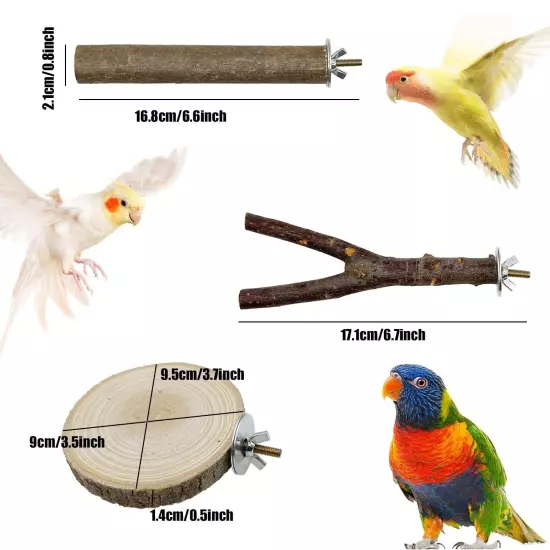 Allazone 3 Style Natural Wood Bird Perches for Parrot, 18 PCS Natural Wooden ...