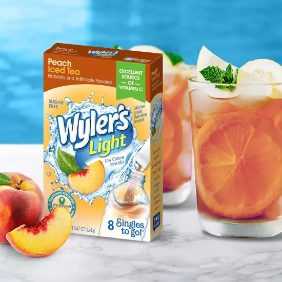 Wyler's Light Peach Iced Tea Singles To Go Drink Mix, 8 CT