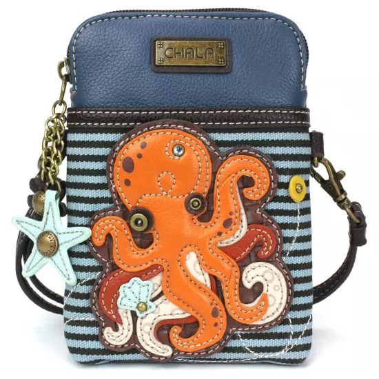 NEW CHALA OCTOPUS BLUE STRIPE CELL PHONE CROSSBODY PURSE ADJUSTABLE STRAP