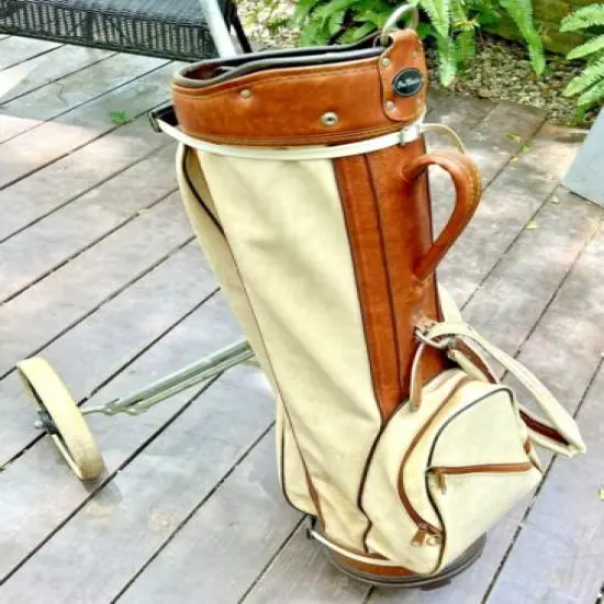 w/ rain hood - Vintage Leather Golf Bag - THE CLASSIC Brand - 6 way w/ pockets