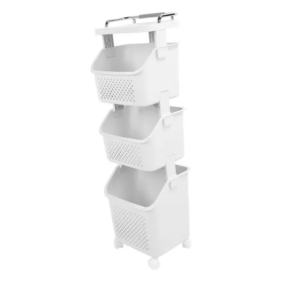 3 Layers Rolling Laundry Hamper PP ABS Laundry Shelf Clothes Storage Basket