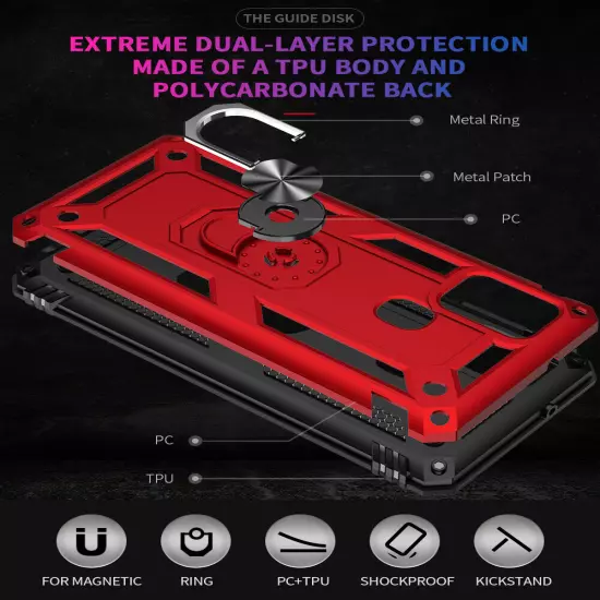 For Samsung Galaxy A21s Case Shockproof Ring Stand Phone Cover w/ Tempered Glass