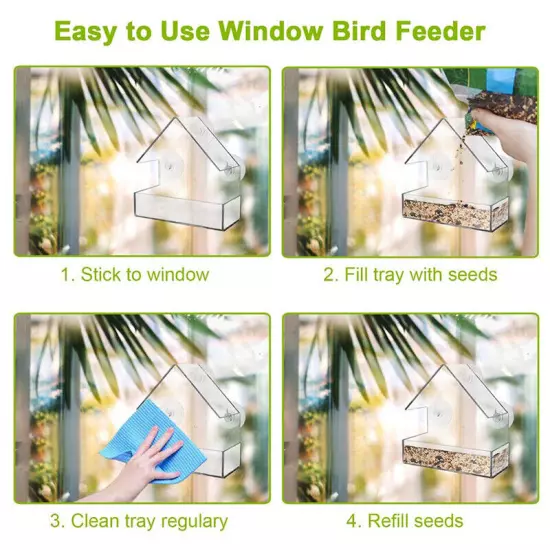 Clear Glass Window Hanging Bird Feeder House Table Seed Peanut Hotel Suction