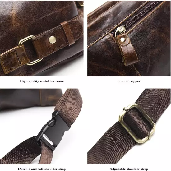 Men'S Leather Fanny Pack Waist Bags Vintage Utility Belt Bag Crossbody Hip Pu...