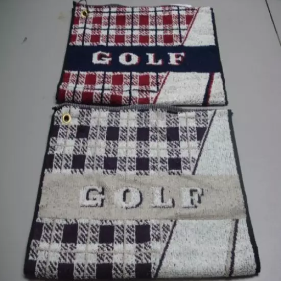 USA Made NWOT 2 Golf Towels w/ Eyelet For Hook 17" x 25" Purple/Navy #119Z