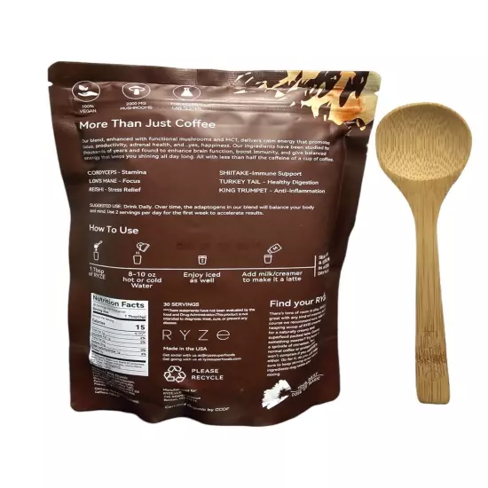 NEW 2024 RYZE Mushroom Coffee Organic Coffee 30 Servings With FREE Spoon