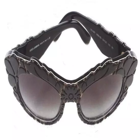 Dolce&Gabbana Floral Relief Sunglasses Black + Tissue Brown Hand Applied Flowers