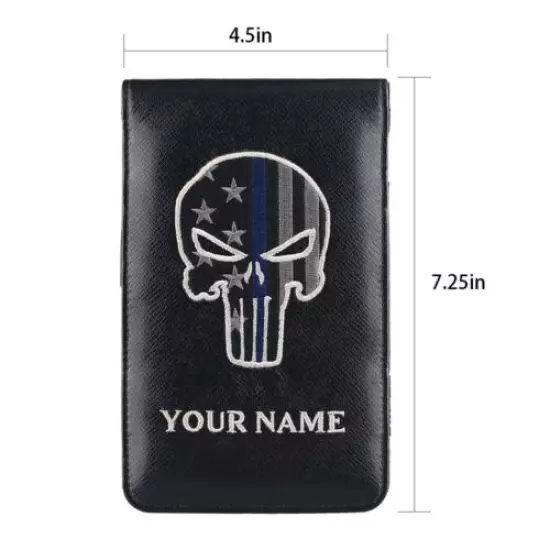 Customize with Name Skull Black Leather Golf Scorecard Yardage Book Holder