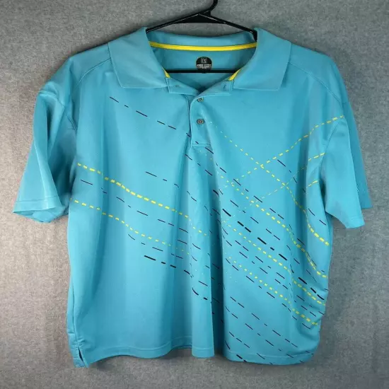 PGA Tour Pro Series Mens XXL AqauBlue Geometric Golf Polo ShortSleeve SideSlits