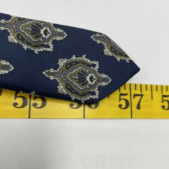 Eaton Paisley Crest Shield Geometric Blue Necktie Silk Tie 3.5" x 57"