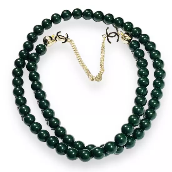 CHANEL Dark Green Pearl Chain Authentic Made In Italy 32” Length