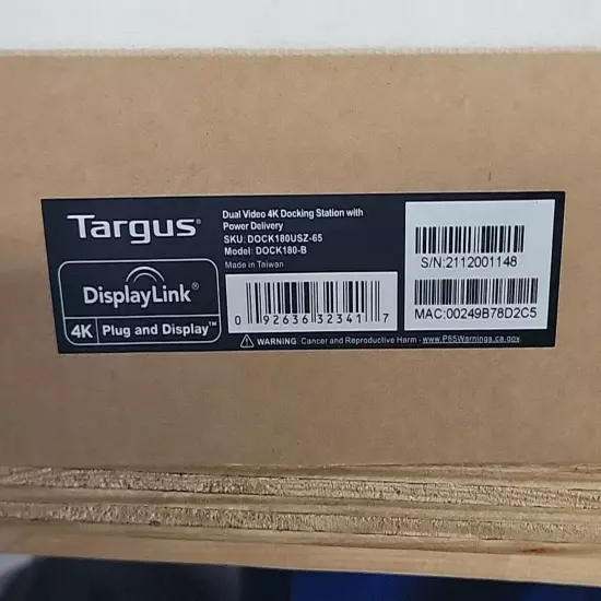 Targus DisplayLink 4k Plug And Display Dual Monitor Dock Wifh Power