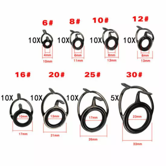 85PCS Fishing Ceramic Rod Guide Line Kit Double Feet Rings Repair Eyes 8 Sizes