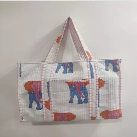 Women Quilted Elephant Printed Tote Bag shoulder Shopping Carry Bag Grocery Bag