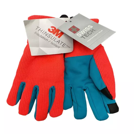 NWT Swiss Tech Heavy Knit Fleece Gloves 3M Thinsulate Orange & Blue SL1012D L/XL