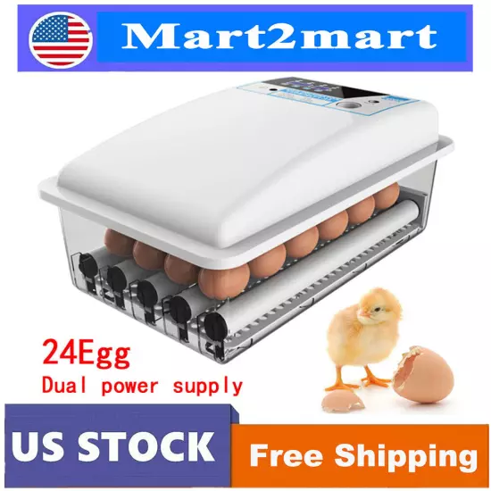 Auto-Turning Digital Incubator Automatic Hatch Chicken Duck Egg Turner 24 Eggs!