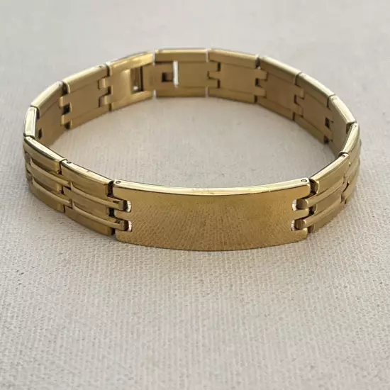 Men's Gold Tone Stainless Steel ID Bracelet Link 8" Engravable Identity