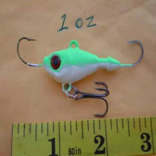 10 REAPER JIGGING/ICE FISHING/VERTICAL MINNOW LURE BAIT 1 OZ. NEON GREEN/WHITE