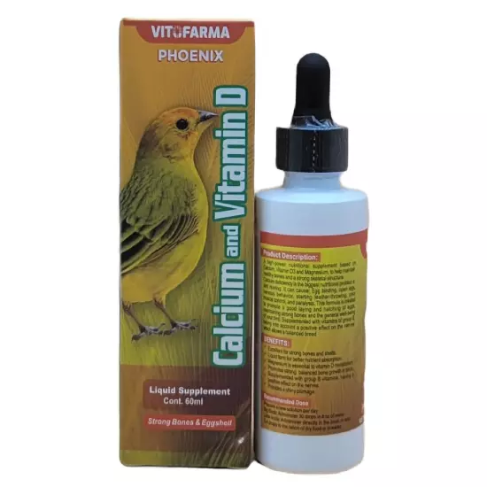 Vitofarma - Liquid Calcium for Birds with Vitamin D3 60ml - Great for Breeding