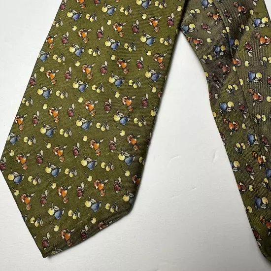 Brooks Brothers Makers Silk Men's Tie Green Necktie with Multicolor Fruits AOP