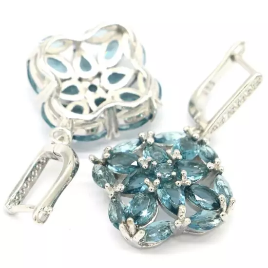 SheCrown Charming London Blue Topaz White CZ Gift For Girls Silver Earrings