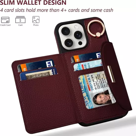 Case for iPhone 16 Pro Max Wallet Case Flip Leather Case with Card Slots Ring