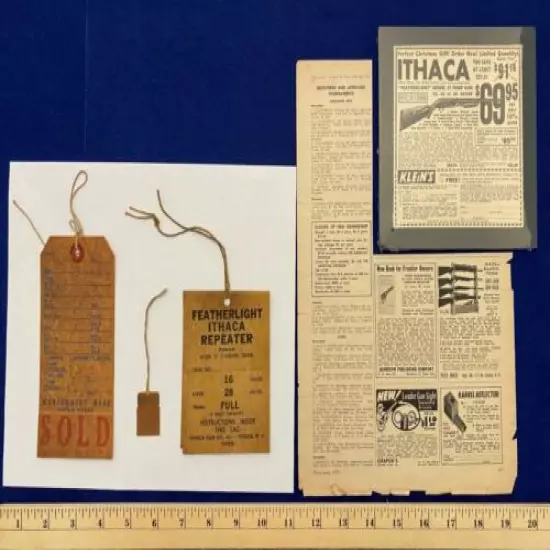 Ithaca Model 37 Hang Tag, Price Tag, Sold Tag: Montgomery Wards+1955 Print Ad